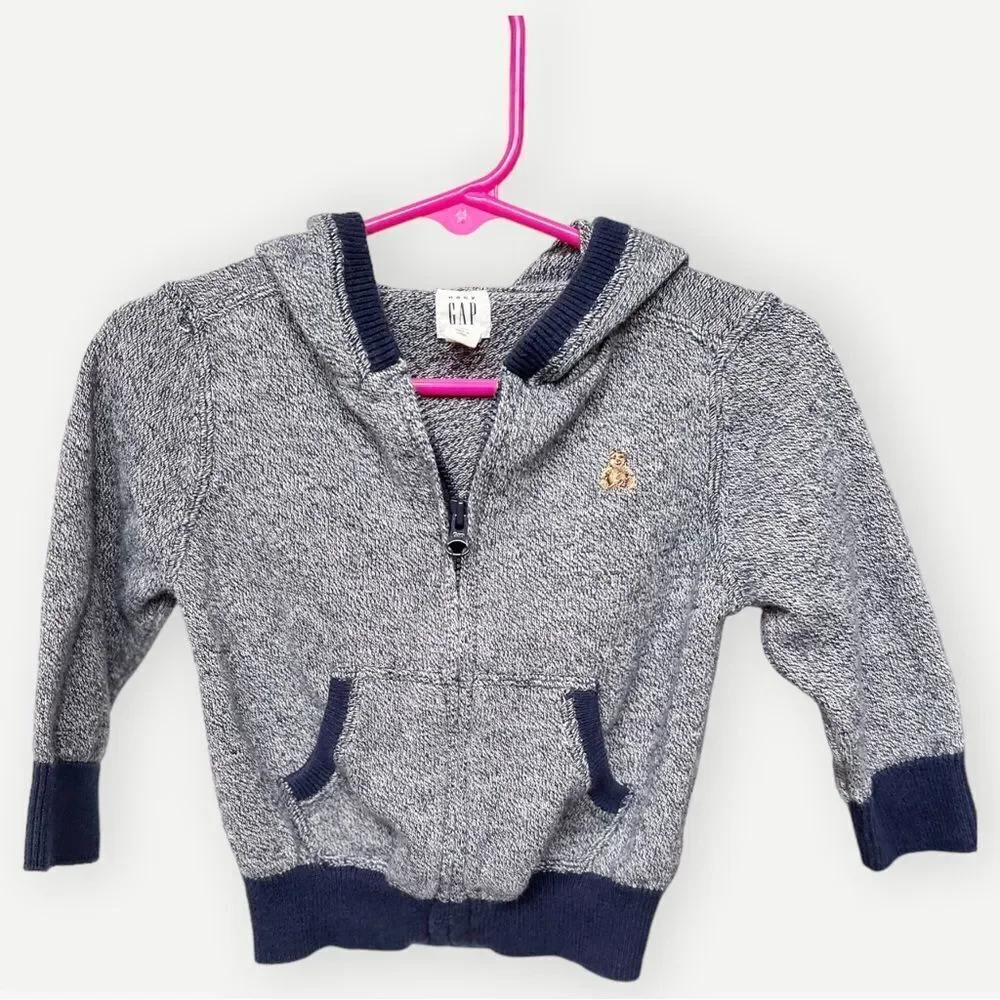 Baby Gap Blue Marled Zip Up Cotton Brannan Bear Sweatshirt Hoodie. 12-18 Months.